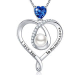 Birthday Gifts for Wife Mom September Birthstone Blue Sapphire Necklace for Her Sterling Silver Love Heart Pearl I Love You to the Moon and Back Jewelry for Women