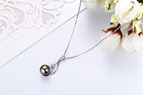 CHAULRI Authentic 9-10mm South Sea Tahitian Black Pearl Pendant Necklace 18K Gold Plated 925 Sterling Silver - Jewelry Gifts for Women Wife Mom Daughter