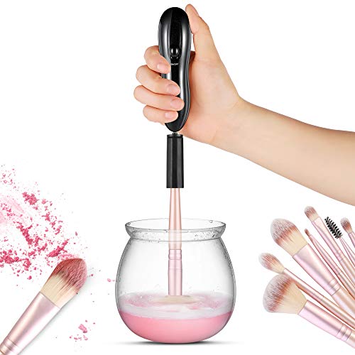 Makeup Brush Cleaner and Dryer, LARMHOI Electric Makeup Brush Cleaning Tool with 8 Size Rubber Collars, Portable Cleaning Mat, Deep Cosmetic Brush Spinner for Makeup Brush, Beauty, Women Gifts