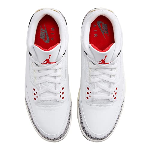 NIKE Jordan 3 Retro Mens Shoes Size- 8.5, Summit White/Fire Red-black