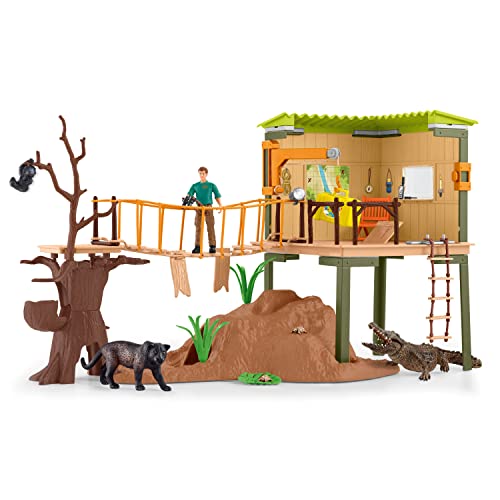Schleich Wild Safari Animal Toys Playset - Ranger Adventure Station with Alligator, Tiny Turtles, Baby Monkey, and Black Panther, Figurines for Kids Both Boys and Girls Age 3 and Above