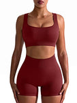 OQQ Workout Outfits for Women 2 Piece Seamless Ribbed High Waist Leggings with Sports Bra Exercise Set WineRed