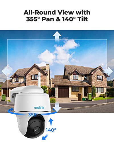 Security Camera Wireless Outdoor, Solar Powered WiFi System, Pan Tilt, 2K Night Vision, 2-Way Talk, Works with Alexa/ Google Assistant/ Cloud for Video Surveillance, REOLINK Argus PT w/ Solar Panel
