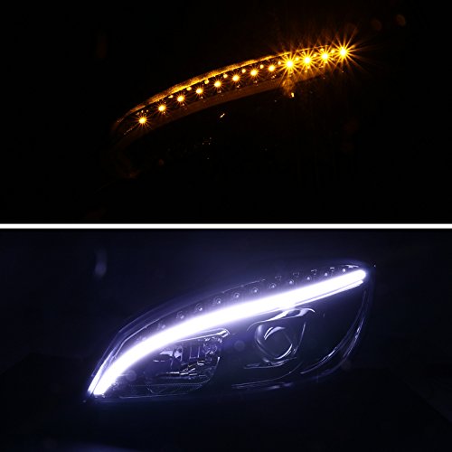 Spec-D Tuning for Mercedes Benz W204 C Class LED Glossy Black Projector Headlights Headlamps Pair