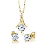 Gem Stone King 3.65 Ct Created Sapphire White Diamond 18K Yellow Gold Plated Silver Jewelry Set