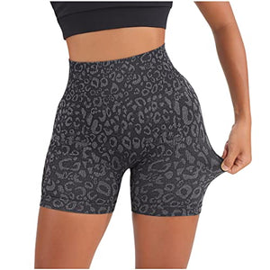 SUUKSESS Women Seamless Booty Shorts Scrunch Butt Lifting High Waisted Biker Shorts (5" Black Leopard, S)