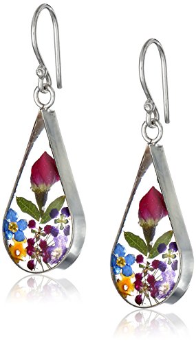 Sterling Silver Multi Pressed Flower Teardrop Earrings