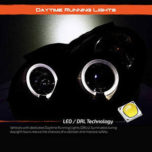 For 01-07 Benz W203 C-Class 4-Doors Sedan Black Bezel LED [Dual Halo] Projector Halogen Type Projector Headlights