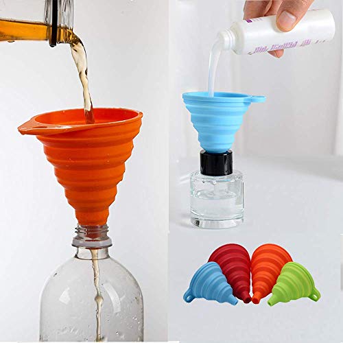 KongNai Silicone Collapsible Funnel Set of 4, Small and Large, Kitchen Gadgets Accessories Foldable Funnel for Water Bottle Liquid Transfer Food Grade (L, S 4 Pack)