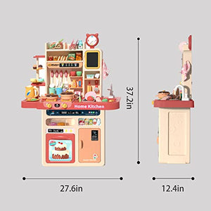Kids Pretend Kitchen Playset, Play Kitchen Toy with Multi-Functional Button Panel,Play Cooking Stove, Pot and Pan with Spray Realistic Light & Sound and Menu Board, Big Cooking Playset for Girls
