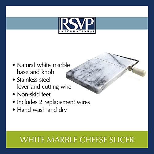 RSVP International Cheese Slicer Cut Cheese, Meats & Other Appetizers, 7.75x5x1", White Marble