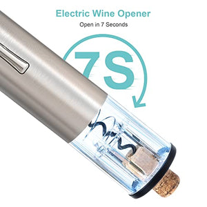 EZBASICS Electric Wine Bottle Opener kit Rechargeable Automatic Corkscrew contains Foil Cutter Vacuum Stopper and Wine Aerator Pourer with USB Charging Cable for Wine Lover 4-in-1 Gift Set, Silver