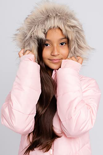 Juicy Couture Girls Puffer Jacket, Novelty Fur Lined Bubble Kids Coat with Tie Dye Interior, Pink, Medium