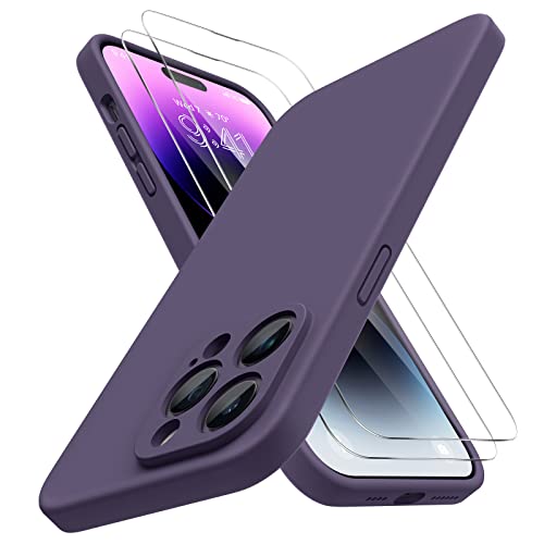 Miracase Designed for iPhone 14 Pro Max Case, with 2 Pack Screen Protectors,[Upgraded Enhanced Camera Protection],Shockproof Liquid Silicone Case with Microfiber Lining,6.7 inch(Dark Purple)