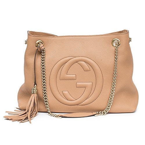 Gucci Camelia Camel Pebbled Leather Soho Shoulder Hand Bag Tassel