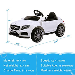 TOBBI Licensed Mercedes Benz Car for Kids,Ride on Cars with 2.4G Remote Control,Double Doors, 5 Point Safety Belt,LED Lights,White