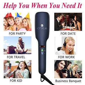 Ionic Hair Straightener Brush, CNXUS MCH Ceramic Heating + LED Display + Adjustable Temperatures + Anti Scald Hair Straightening Brush, Portable Frizz-Free Hair Care Silky Straight Heated Comb