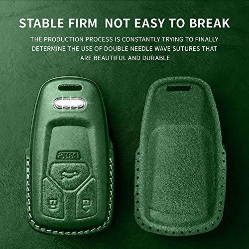 Tukellen for Audi Key Fob Cover Genuine Leather with Keychain,Leather Key Case Protector Compatible Audi A4 Q7 Q5 TT A3 A6 SQ5 R8 S5 Smart Key-Green