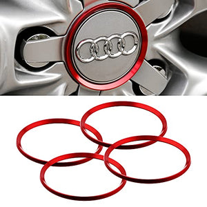 4PCS Car Wheel Center Caps Hub Rings for Audi Car Accessories Trims, Compatible for Audi Q5/Q3/Q7/Q2L/Q5L/A3/A4L/A6L Wheel Hub Accessories, Aluminum Alloy Wheel Caps Decoration Rings Full Set (Red)