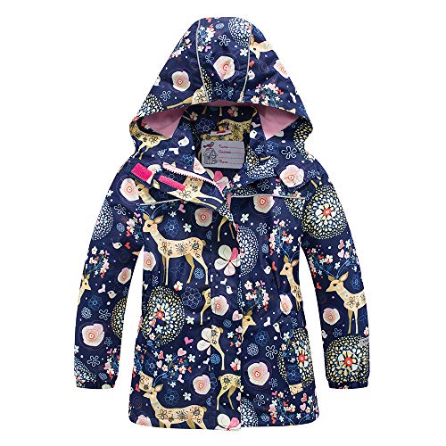 Girls Rain Jacket Kids Hooded Raincoat Windbreaker with Fleece Lining (2901, 8)