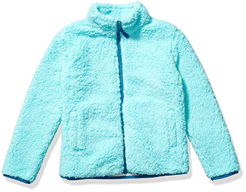 Amazon Essentials Girls' Sherpa Fleece Full-Zip Jacket, Aqua Blue, Medium