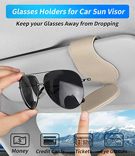 Custom-Fit for Audi Sunglasses Holder, for Visor Storage Glasses, Magnetic Leather Glasses Frame, for Audi Accessories (for Audi, Beige)