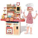 Kids Pretend Kitchen Playset, Play Kitchen Toy with Multi-Functional Button Panel,Play Cooking Stove, Pot and Pan with Spray Realistic Light & Sound and Menu Board, Big Cooking Playset for Girls