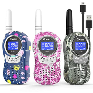 Qniglo Walkie Talkies for Kids Rechargeable with 𝗟𝗶-𝗶𝗼𝗻 𝗕𝗮𝘁𝘁𝗲𝗿𝘆, Long Range Kids Walkie Talkies 3 Pack, Toys Walkie Talkie for Girls, Boys, Birthday Halloween Xmas Gifts, Outdoor Camping
