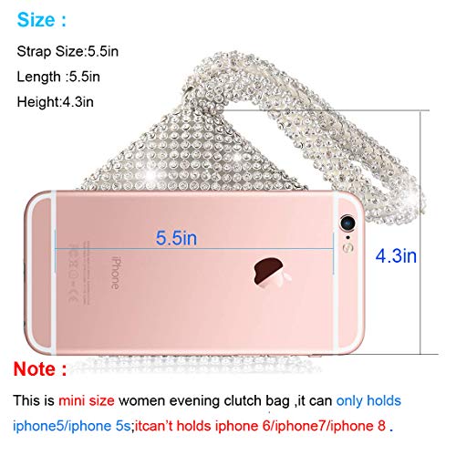 TOPCHANCES Mini Size Women's Evening Clutch Bag Triangle Full Rhinestones Party Prom Wedding Purse Carrying (Sliver)