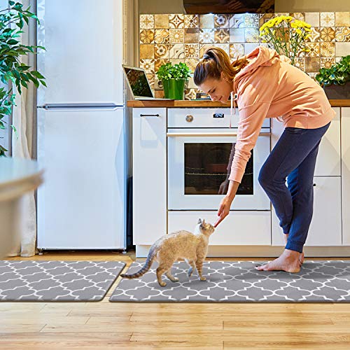 KMAT Kitchen Mat [2 PCS] Cushioned Anti-Fatigue Kitchen Rug, Waterproof Non-Slip Kitchen Mats and Rugs Heavy Duty PVC Ergonomic Comfort Foam Rug for Kitchen, Floor Home, Office, Sink, Laundry,Grey