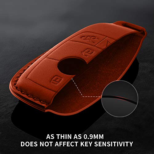 Tukellen for Mercedes Benz Key fob Cover Genuine Leather with Keychain,Leather Protector Key case Compatible Mercedes Benz 2017-2021 E-Class 2018-2021 S-Class 2019-2021 A-Class C-Class G-Class-Brown