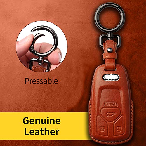 Tukellen for Audi Key Fob Cover Genuine Leather With Keychain,Leather Key Case Protector Compatible Audi A4 Q7 Q5 TT A3 A6 SQ5 R8 S5 smart key-Brown
