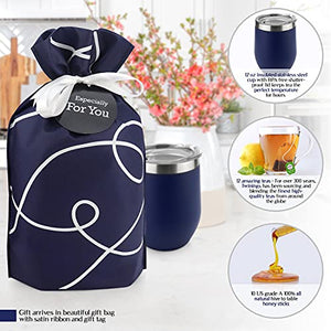 Tea Gift Set for Tea Lovers - Includes Double Insulated Tea Cup 12 Uniquely Blended Teas and All Natural Honey Straws | Tea Gift Sets for Women Men | Tea Gifts Bag Presented in Beautiful Gift Bag
