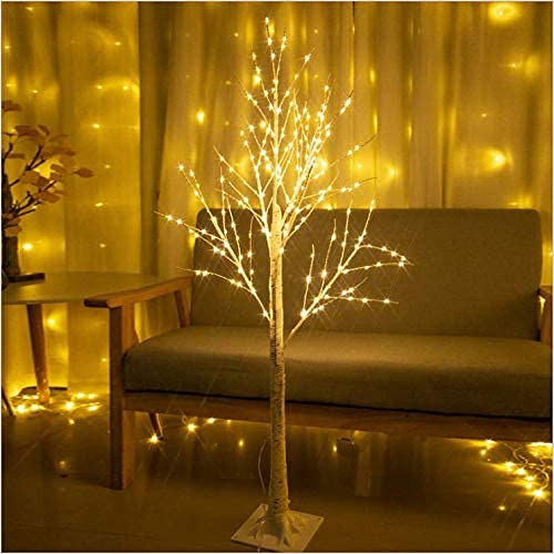 PABIPABI （Pack of 2） White Birch Tree with Lights Set 5FT 6FT Christmas Tree Lights Combo Kit Perfect for Indoor Outdoor Home Decor Holiday Party Wedding Thanksgiving & Christmas Decorations