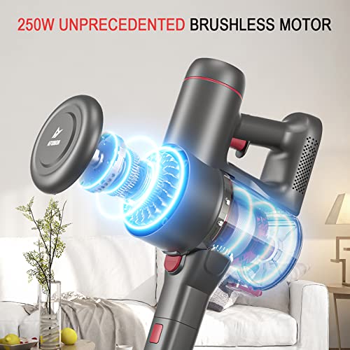 Cordless Vacuum Cleaner, 250W 25000PA Powerful Stick Vacuum Cleaner with 2200mAh Battery 35Mins Runtime 6 in 1 Lightweight Vacuum Cleaner for Hardwood Carpet Pet Hair Car Cleaning A200