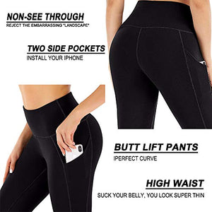 High Waisted Biker Shorts for Women-Workout Yoga Running Shorts Leggings with Pockets (1# Black,3 Pack, Large)