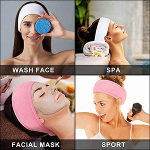 Whaline Spa Facial Headband Make Up Wrap Head Terry Cloth Headband Adjustable Towel for Face Washing, Shower, Facial Mask, 3 Pieces (White, Black, Pink)