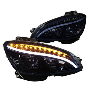 Spec-D Tuning for Mercedes Benz W204 C Class LED Glossy Black Projector Headlights Headlamps Pair