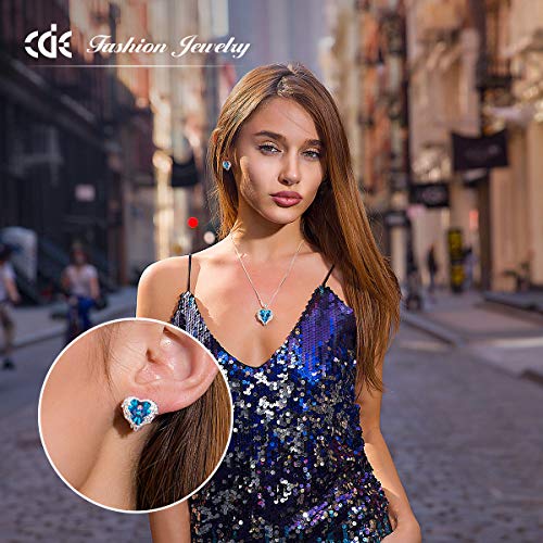 CDE Angel Wing Earrings Women Silver Plated Studs Ear Ring Crystal Heart Ocean Mothers Day Jewelry Gift for Mom