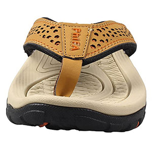 PhiFA Men's Flip Flops Leather Sandals for Casual Indoor Outdoor Beach Thong Khaki Size 9