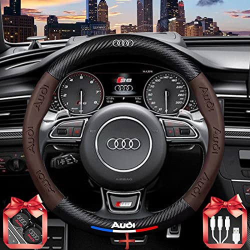 Custom-Fit Steering Wheel Cover for Audi. Car Steering Wheel Covers Auto Interior Accessories, Anti Slip & Odor Free, Designed Accessories for AudiCar Designed Accessories for Car (Brown, For Audi)