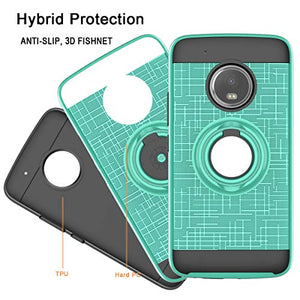 LDStars Compatible for Moto G5 Plus Phone Case,Moto X 2017 Case, [HD Screen Protector] TPU & PC Heavy Duty Shockproof Protective Cover with Rotatable Ring Stand-Mint Green