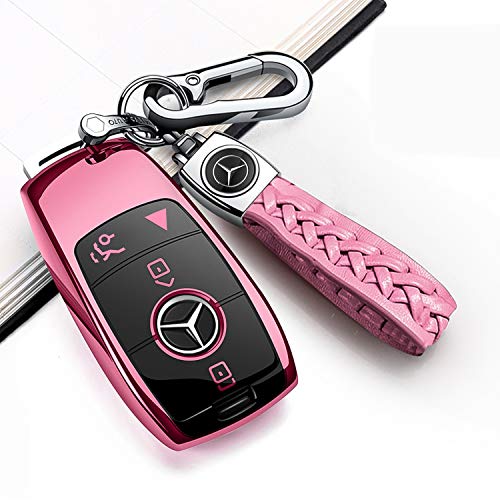 Autophone for Mercedes Benz Key Fob Cover with Keychain,Soft TPU 360 Degree Protection Key Case Compatible with Mercedes-Benz 2019-2021 A-Class C-Class G-Class 2017-2021 E-Class S-Class (Rose Gold)
