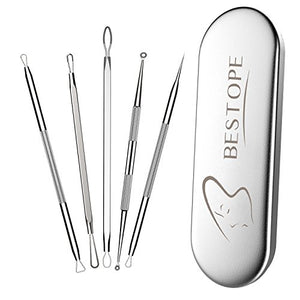 BESTOPE Blackhead Remover Pimple Comedone Extractor Tool Best Acne Removal Kit - Treatment for Blemish, Whitehead Popping, Zit Removing for Risk Free Nose Face Skin with Metal Case