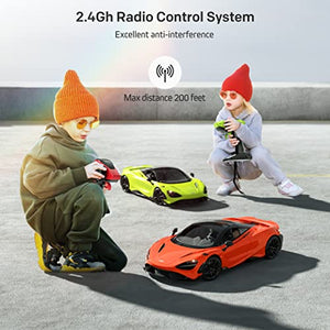MIEBELY McLaren 765LT RC Car, 1/12 Scale Genuine McLaren Remote Control Car – 2.4GHz McLaren Toy Car with Detachable Steering Ring – Max Speed 12km/h – Realistic Design with Functional Lights (Orange)