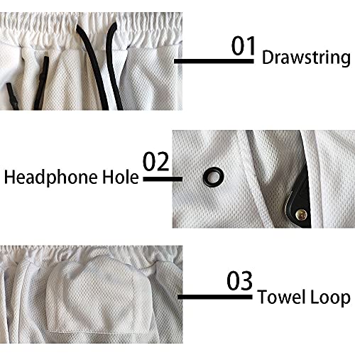 JWJ Men's 2 in 1 Workout Running Shorts 7 Inch Lightweight Athletic Gym Shorts with Compression Liner White XL