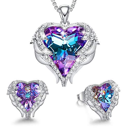CDE Angel Wing Heart Mothers Day Jewelry Sets Gift Set for Women Pendant Necklaces and Earrings Anniversary Birthday Valentine's Day Jewelry Gifts for Women Love