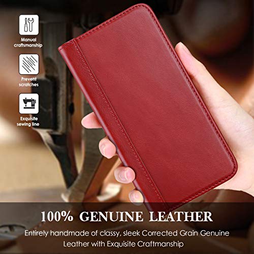 ProCase Galaxy Note 10 Plus Case Flip/Note 10+ 5G Genuine Leather Case，Vintage Wallet Folding Magnetic Protective Cover with Kickstand Card Holders for Galaxy Note 10+ / Note 10 Plus /5G 2019 -Red