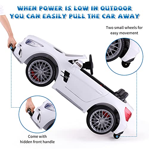 TOBBI 12V Licensed Mercedes Benz Kids Car Electric Ride On Car Motorized Vehicle with Remote Control, 2 Powerful Motors, LED Lights, MP3 Player/USB Port/TF Interface, White