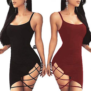 LuFeng Women Sexy Sling Slip Mini Backless Package Hip Dress Black